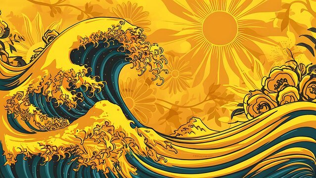 blooming tides petal drift wave garden inked blossoms flowing flora petal streams whispering waves floral currents ink ripple blooms
