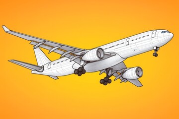 Poster - Minimalist line art of an aircraft with clean geometric shapes, against a soft gradient background