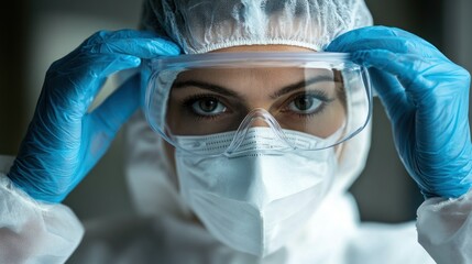 Poster - Close-up of a Woman Wearing Protective Gear, Focused on Eyes