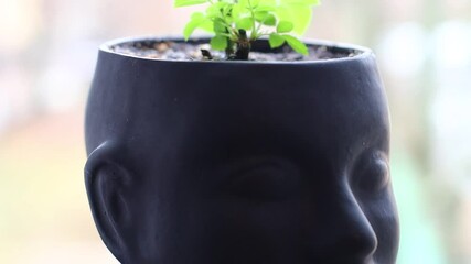 Poster - black flower pot in the shape of a head.