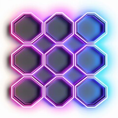 Poster - Abstract background showing a futuristic empty hexagonal shelf structure with neon lights, creating a modern and technological atmosphere