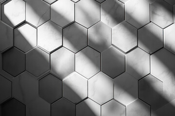 Poster - Sunlight streams across a wall of hexagonal tiles creating striking geometric shadows