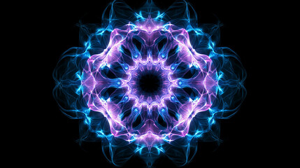 Wall Mural - black background with symmetrical neon blue and purple patterns glowing in the center vector illustr