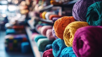 Fototapete - Colorful Yarn Balls Displayed On Shelves A Craft Store