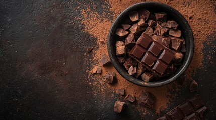 Wall Mural - Dark Chocolate Pieces and Powder on Rustic Surface