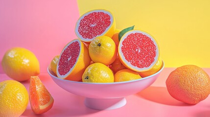 Poster - Vibrant grapefruit and citrus arrangement on colorful background