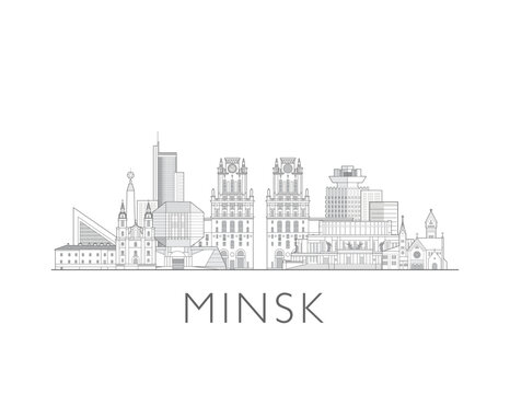 Minsk Belarus cityscape line art style vector illustration