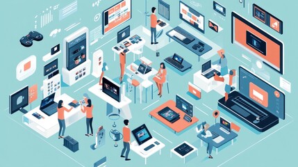 Poster - Digital Workspace Illustrating Modern Technology And Collaboration