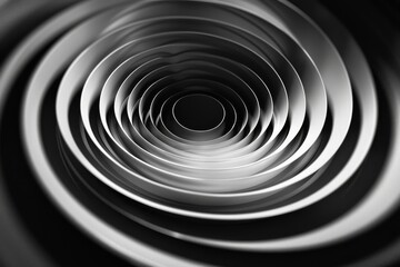 Poster - A close-up perspective of stainless steel circles arranged in a spiral pattern, showcasing a gradient of black and gray colors that creates depth and intrigue.