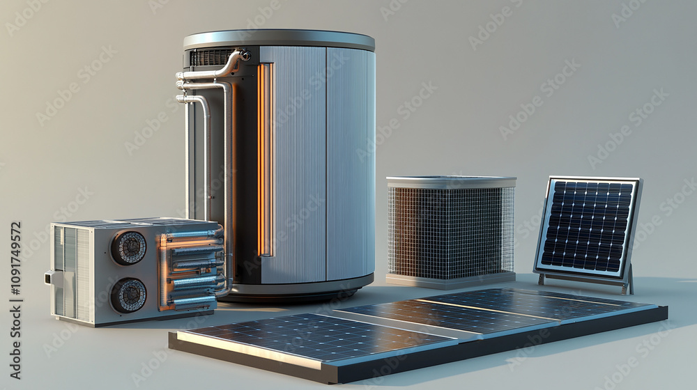 Integration of a heat pump, inverter, and solar panels as a comprehensive green energy system
