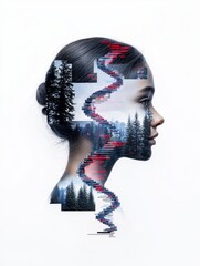 Poster - a symbolic double exposure image showcasing progress and discoveries in life sciences and genomics r