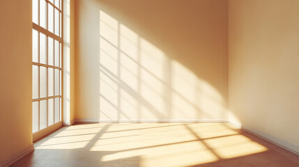 Wall Mural - 3d realistic beige blank wall interior background, with shadow from window. background concept studi