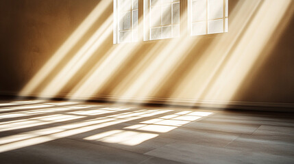 Wall Mural - 3d realistic beige blank wall interior background, with shadow from window. background concept studi