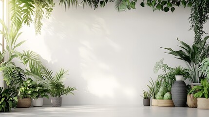 Poster - Minimalist Interior with Lush Greenhouse Plants and Elegant Light Patterns : Generative AI