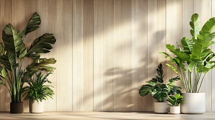 Canvas Print - Stylish Modern Plant Decor in Bright Home Interior with Varied Green Foliage : Generative AI