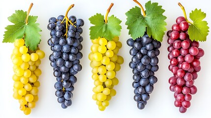 Poster - Multiple Grape Bunches In Varying Colors Presented On Light Background : Generative AI