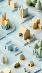 Aufkleber - Minimalist 3D Cityscape with Pastel Geometric Buildings and Urban Design Elements : Generative AI