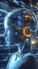Aufkleber - Conceptual Design of AI Enhanced Woman with Digital Circuitry : Generative AI