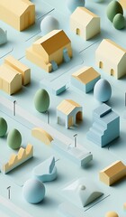 Aufkleber - Abstract Pastel Model City Layout with Geometric Blocks and Simplistic Architectural Forms : Generative AI