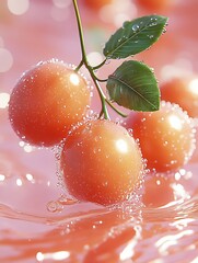 Poster - Cluster of Dewy Apples on Reflective Wet Surface Captured Up Close : Generative AI