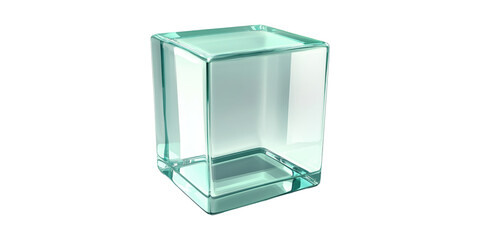 Clear Glass Cube With Geometric Design Isolated on Transparent Background.