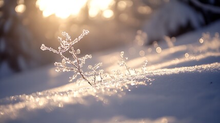 Aufkleber - Backlit Frosty Branches in Snowy Evening with Setting Sun : Generative AI