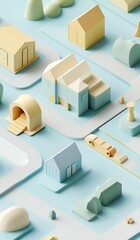 Aufkleber - Isometric City Design in Soft Hues Featuring Unique Architectural Structures and Layout : Generative AI