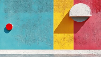 Wall Mural - Colorful Wall with Geometric Shapes and a Concrete Floor