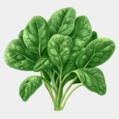 Wall Mural - Fresh Spinach Bunch with Bright Green Leaves, Perfect for Healthy Cooking, Salads, and Nutrient-Rich Dishes, Isolated on a Light Background