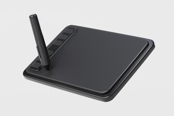 Poster - 3d Digital Graphics Drawing Tablet Monitor Pen with tablet icon. Minimal tablet computer with pen. Art, Clipart Digital drawn stylus cartoon, object, graphic, line art, painting concept. 3d render.