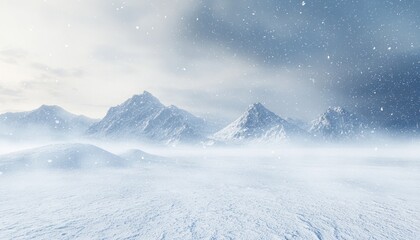 Poster - Snowy Mountain Landscape with Falling Snow