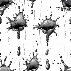 Poster - The artwork features a repeating pattern of black ink splashes on a white background, showcasing dynamic shapes with varying sizes.