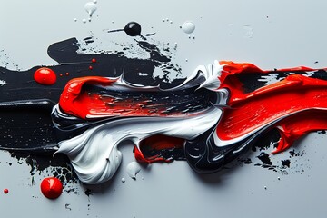 Poster - Bold red, black, and white paint swirls create an abstract composition on a smooth surface. The thick texture and dynamic movement evoke energy and creativity in a contemporary artistic style.