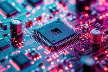 Aufkleber - Colorful circuit board design showcasing intricate details and vibrant patterns in electronic components during a close-up view
