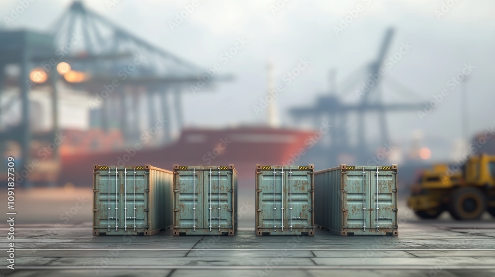 Various sizes of shipping containers (20', 40', and 40'HQ) arranged ...