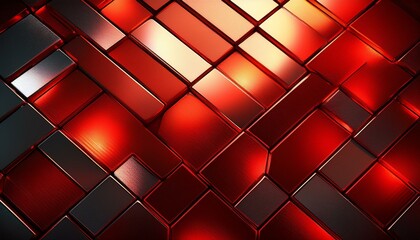 Poster - red hexagonal abstract metal background with light