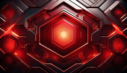 Poster - red hexagonal abstract metal background with light