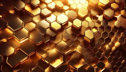 Poster - gold hexagonal abstract metal background with light