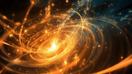 Wall Mural - Space spiral galaxy view with sparkling light. Space animation background with yellow light swirl.