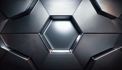 Poster - silver hexagonal abstract metal background with light