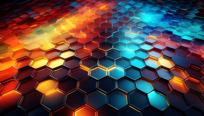 Poster - colorful hexagonal abstract metal background with light
