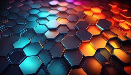 Poster - colorful hexagonal abstract metal background with light