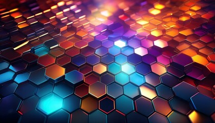 Poster - colorful hexagonal abstract metal background with light