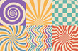 © DELYRICA - Psychedelic retro abstract backgrounds 70s style set. Vintage spiral distorted ray patterns.