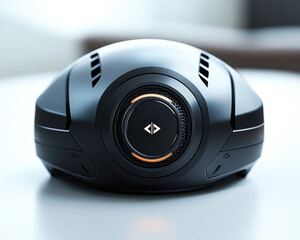 Poster - Futuristic Black Wireless Speaker with Geometric Design and Modern Technology Features