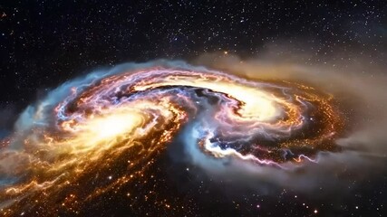 Wall Mural - A stunning view of two colliding galaxies in deep space, showcasing cosmic beauty.