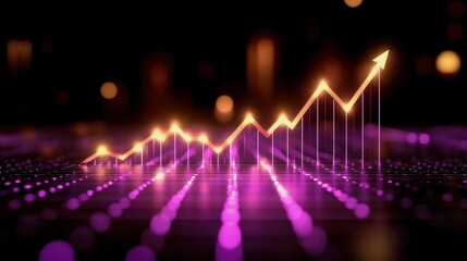 Poster - A glowing line graph rises over a purple and black background, symbolizing growth and progress in data or finance.