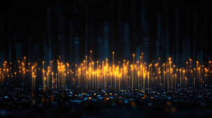 Aufkleber - A vibrant display of glowing light strands against a dark background, creating an abstract, futuristic atmosphere.