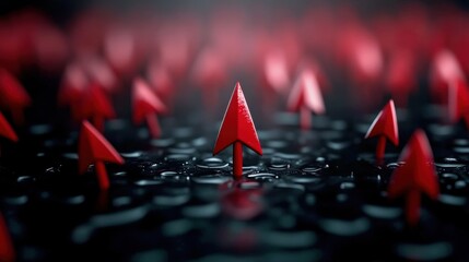 Poster - a close-up view of numerous red arrows rising from a dark, reflective surface, creating a striking c