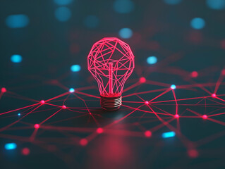 Leinwandbilder - A glowing light bulb made of interconnected lines and dots, symbolizing ideas, innovation, and digital connectivity against a dark background.